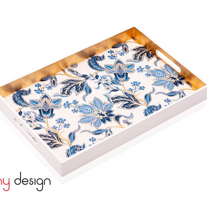 White rectangle lacquer tray with flower and leaf pattern 25*40*4 cm